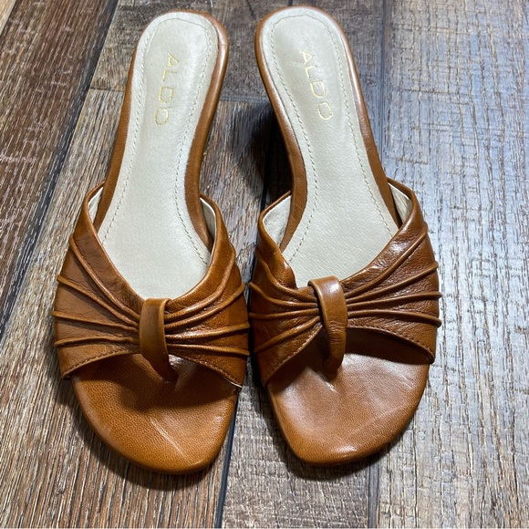 Aldo Wedge Heel Cognac Thong Slides Size 37 - Picture 3 of 13
